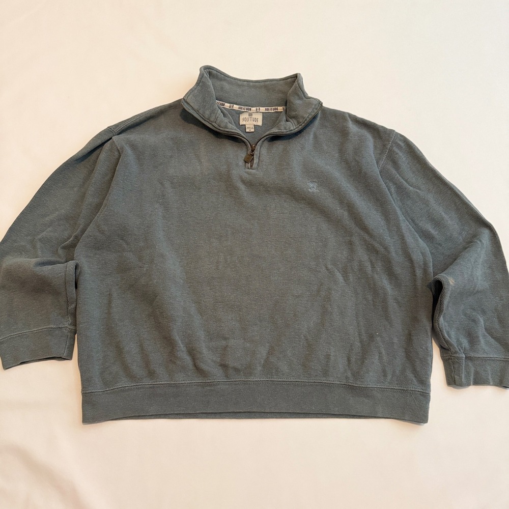 Solitude Quarter Zip Pullover Men Size M Blue Green Cotton Ribbed Palm Logo